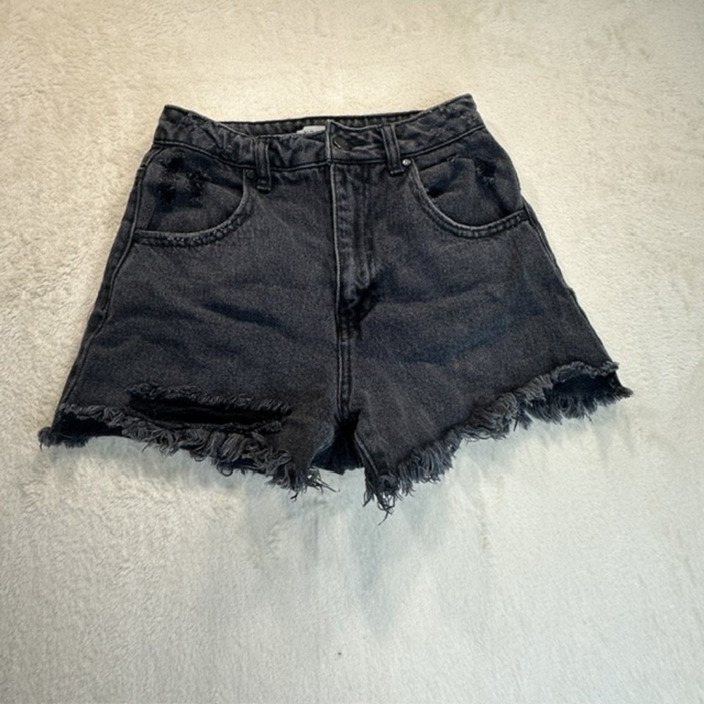 And Now This Womens High Waisted Distressed Denim Shorts Black Size 24 Raw Hem